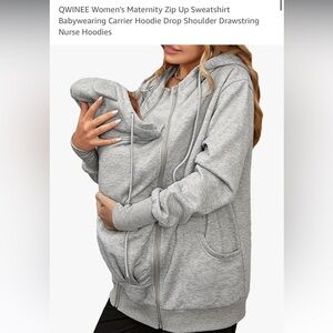 Adorable QWINEE women’s maternity zip up sweatshirt baby wearing hoodie